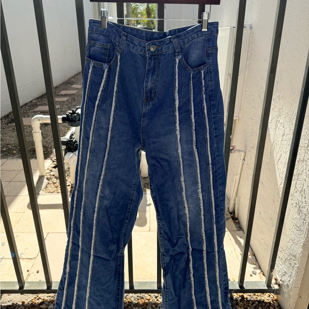 Womens Blue Stripe Detail Jeans
